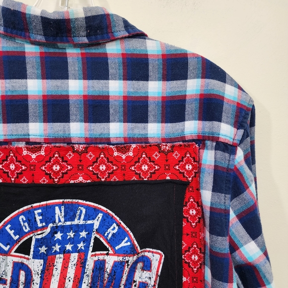 Upcycled bleach dyed Harley-Davidson back flannel shirt men's size medium - Picture 5 of 10